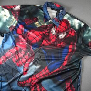 Vintage 2002 Spider-Man Movie Button Up Shirt Mens XL Marvel Comics Big Graphic